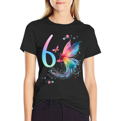 Kids 6th Birthday Fairy Princess 6 Years Old Six 6 Birthday  Wrinkle-resistant T-Shirt