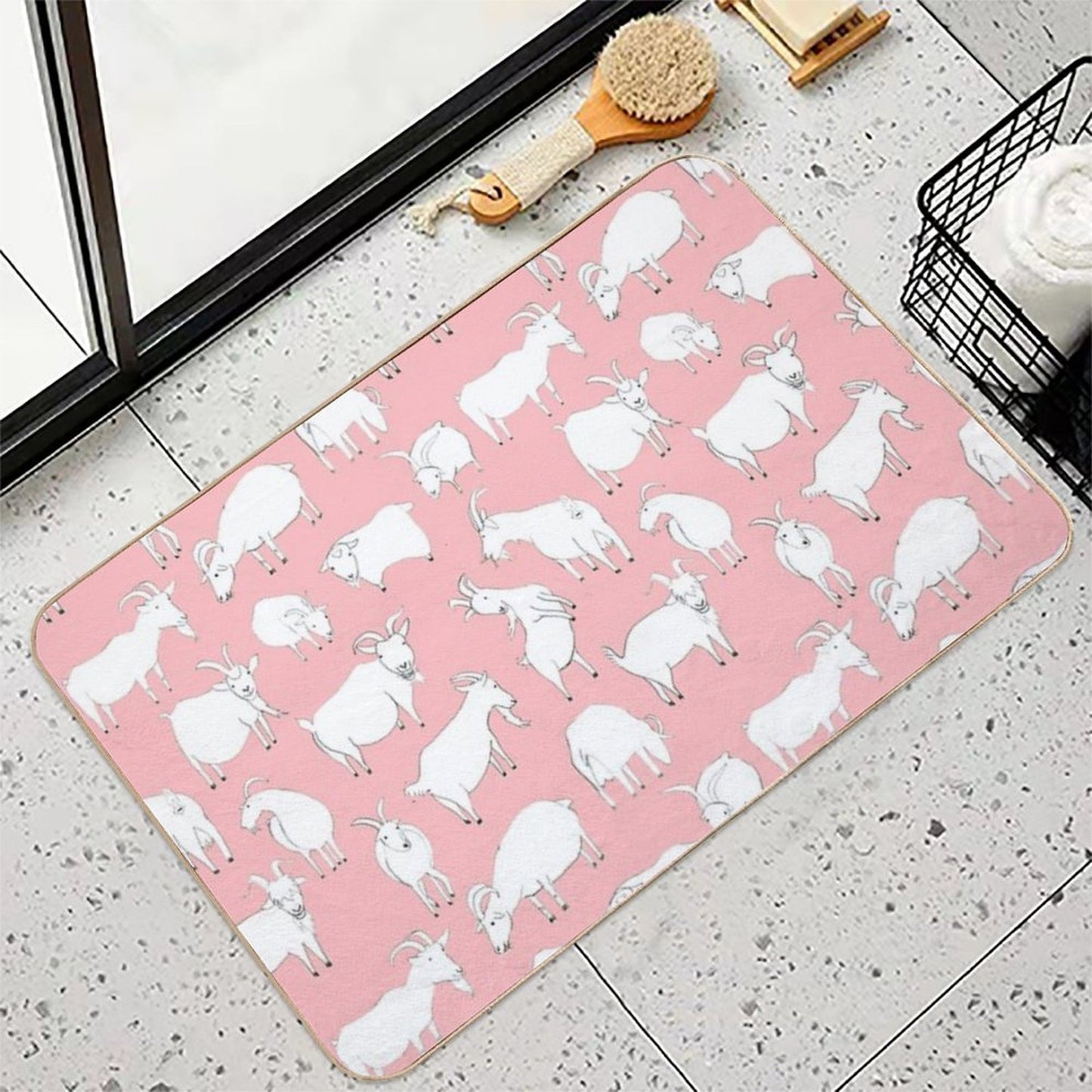 Goats Playing – Pink  Toxin-Free Bath Mat