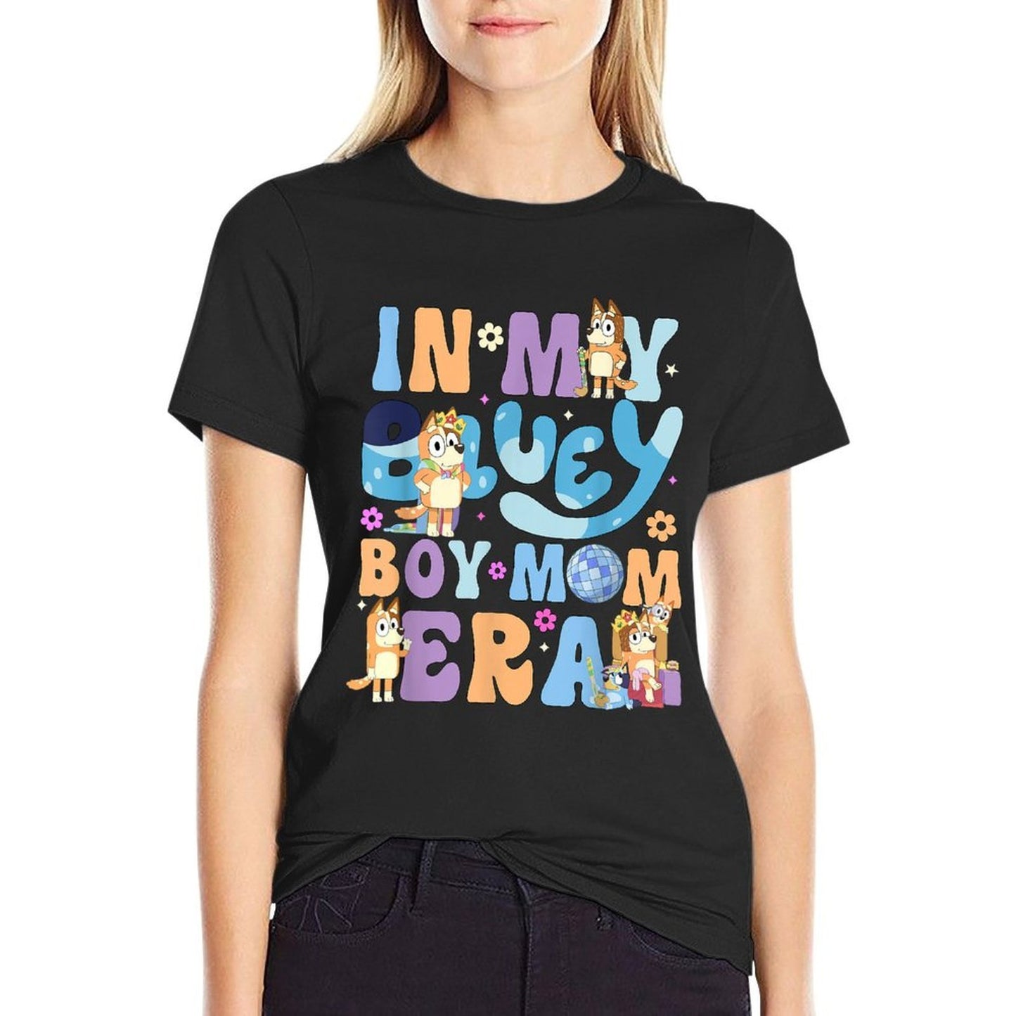 In My Blue Dog Boy Mom Era, Front  Trendy Pattern T-Shirt