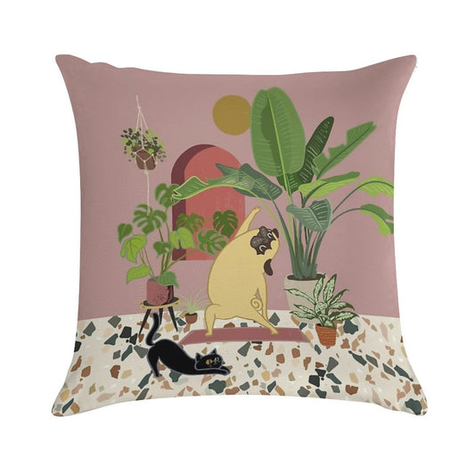 Pug Yoga with Plants Soft Warmth Comfort Throw Pillow