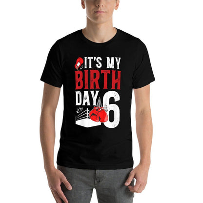 Kids 6th Birthday Boxing Boy 6 Year Old Boxer Bday Party  High-quality Stitching T-Shirt