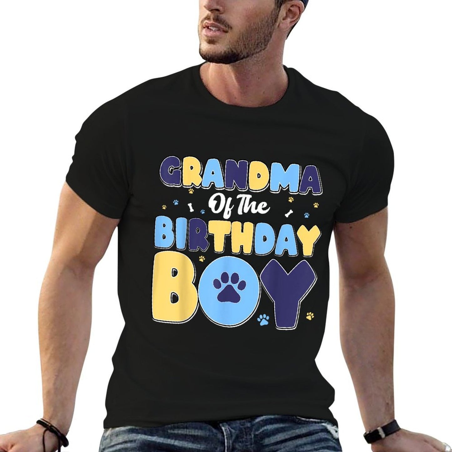Grandma Of The Birthday Boy Matching Family Party Dog Lover  Rolled Sleeves T-Shirt