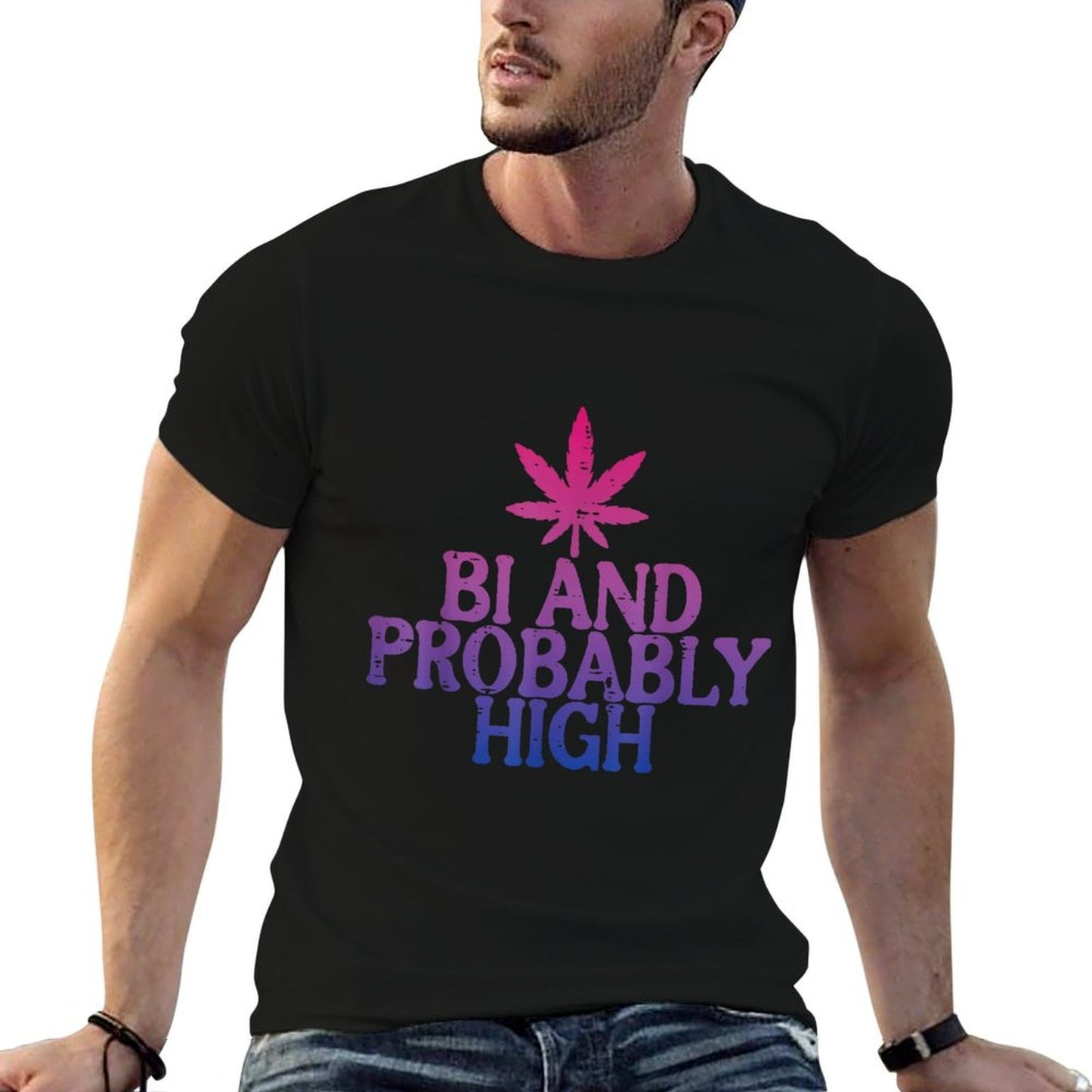 Bi And Probably High Bisexual Pride LGBT Weed Men Women  Lightweight T-Shirt