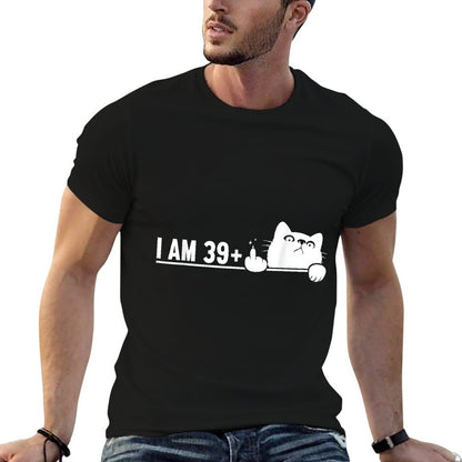 Funny, I Am 39 Plus, Cat Middle Finger 40th Birthday Cat  Polyester Blend T-Shirt