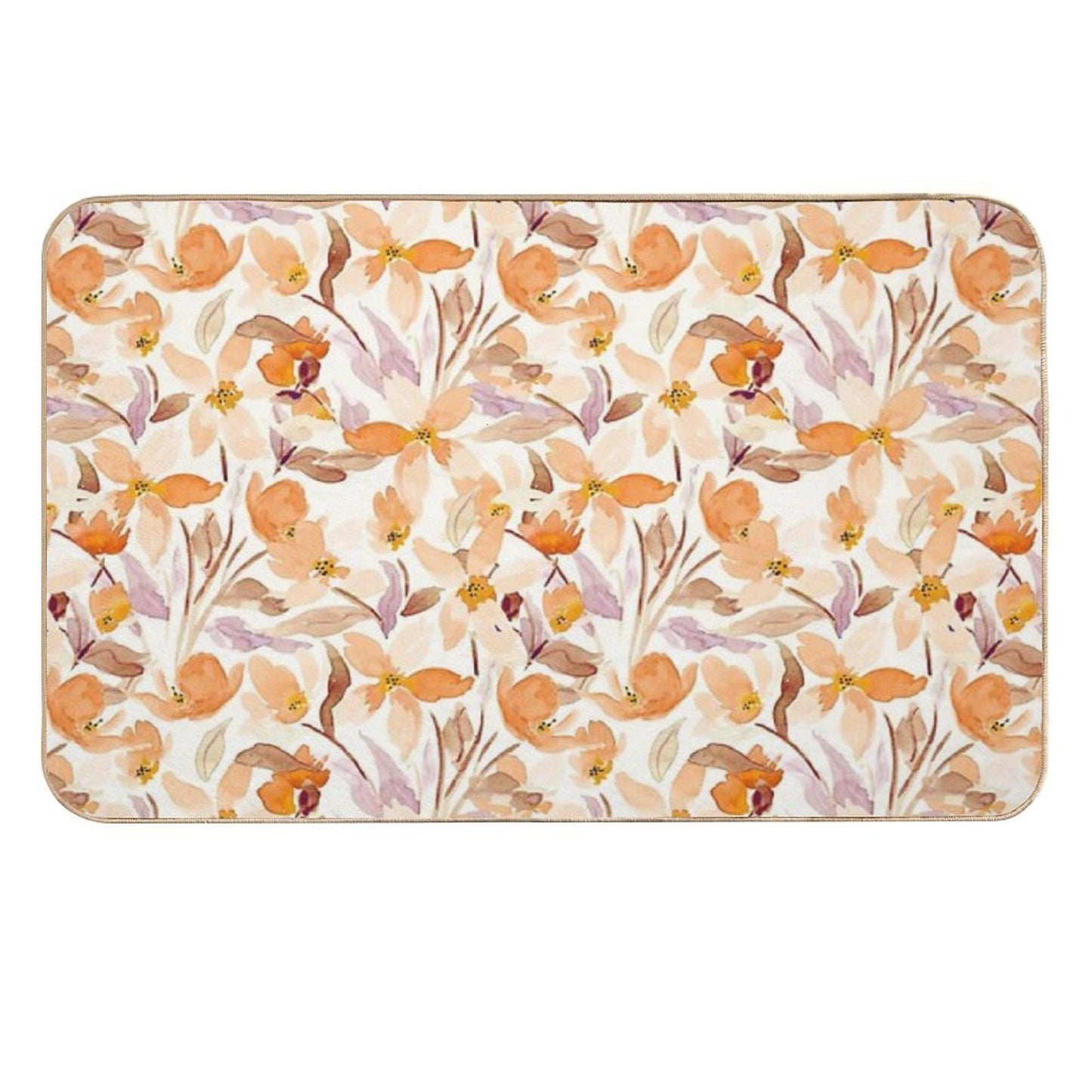 All over Watercolor Farmhouse Florals Yellow And Orange Fall Orange And Lilac  Easy To Clean Bath Mat