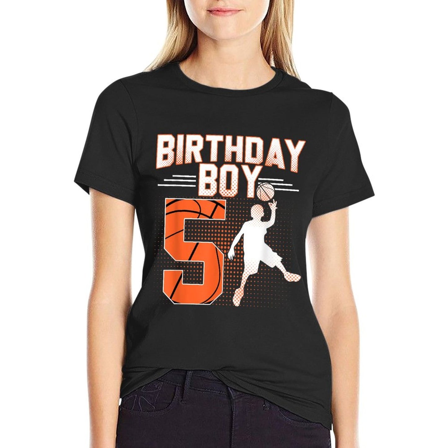 Basketball Birthday Boy 5th Birthday 5 Years Old Birthday  Rolled Sleeves T-Shirt