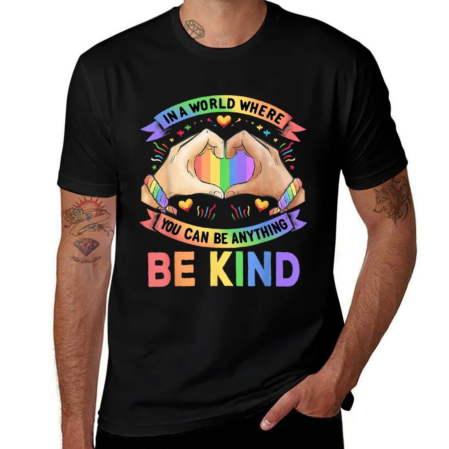 In A World Where You Can Be Anything Be Kind Gay Pride LGBT  Ribbed Collar T-Shirt