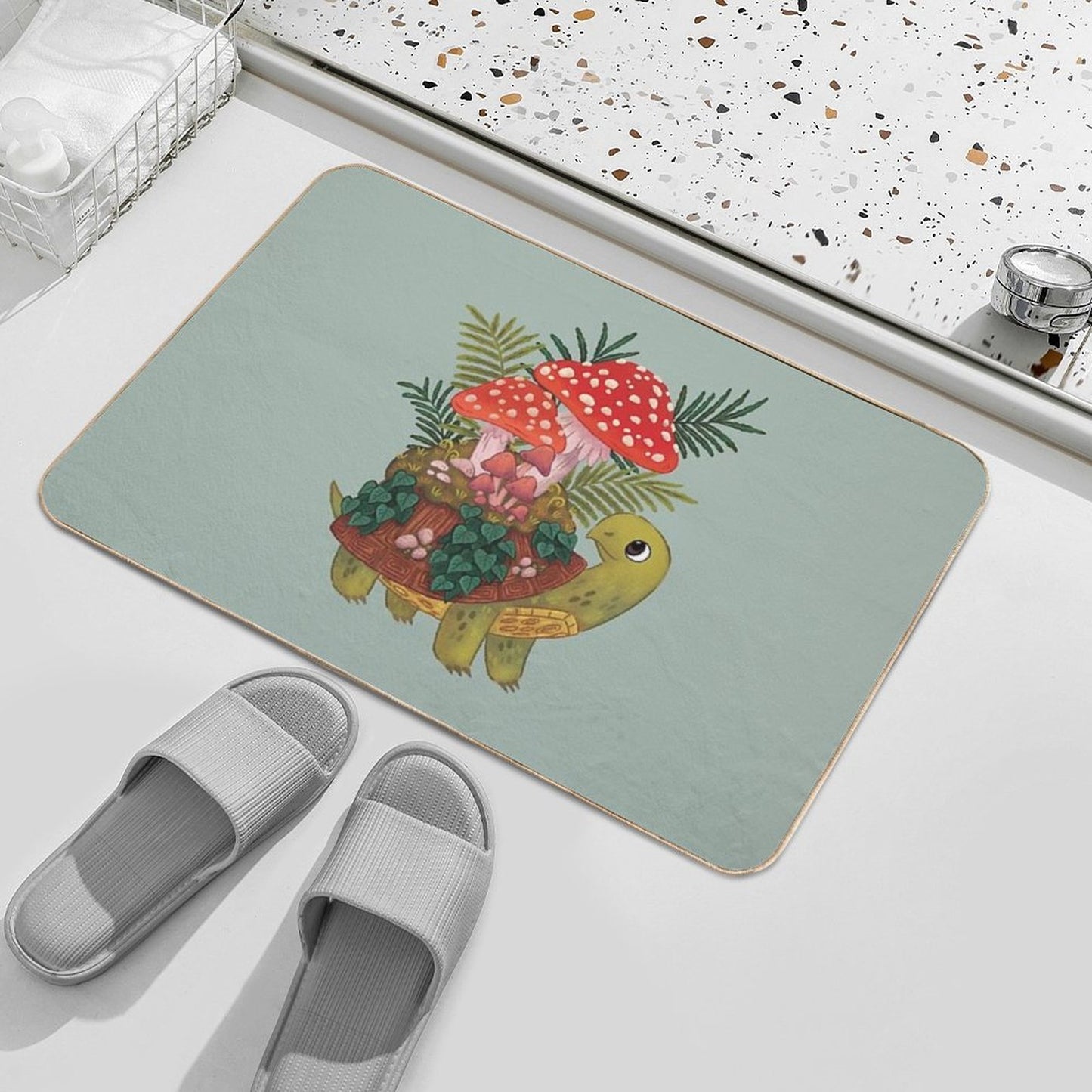 Mushroom Planty Turtle  Stain-Proof Bath Mat