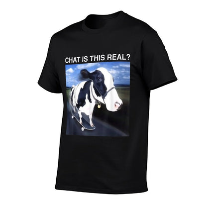 Chat Is This Real Skateboarding Cow Funny Meme  Wrinkle-resistant T-Shirt