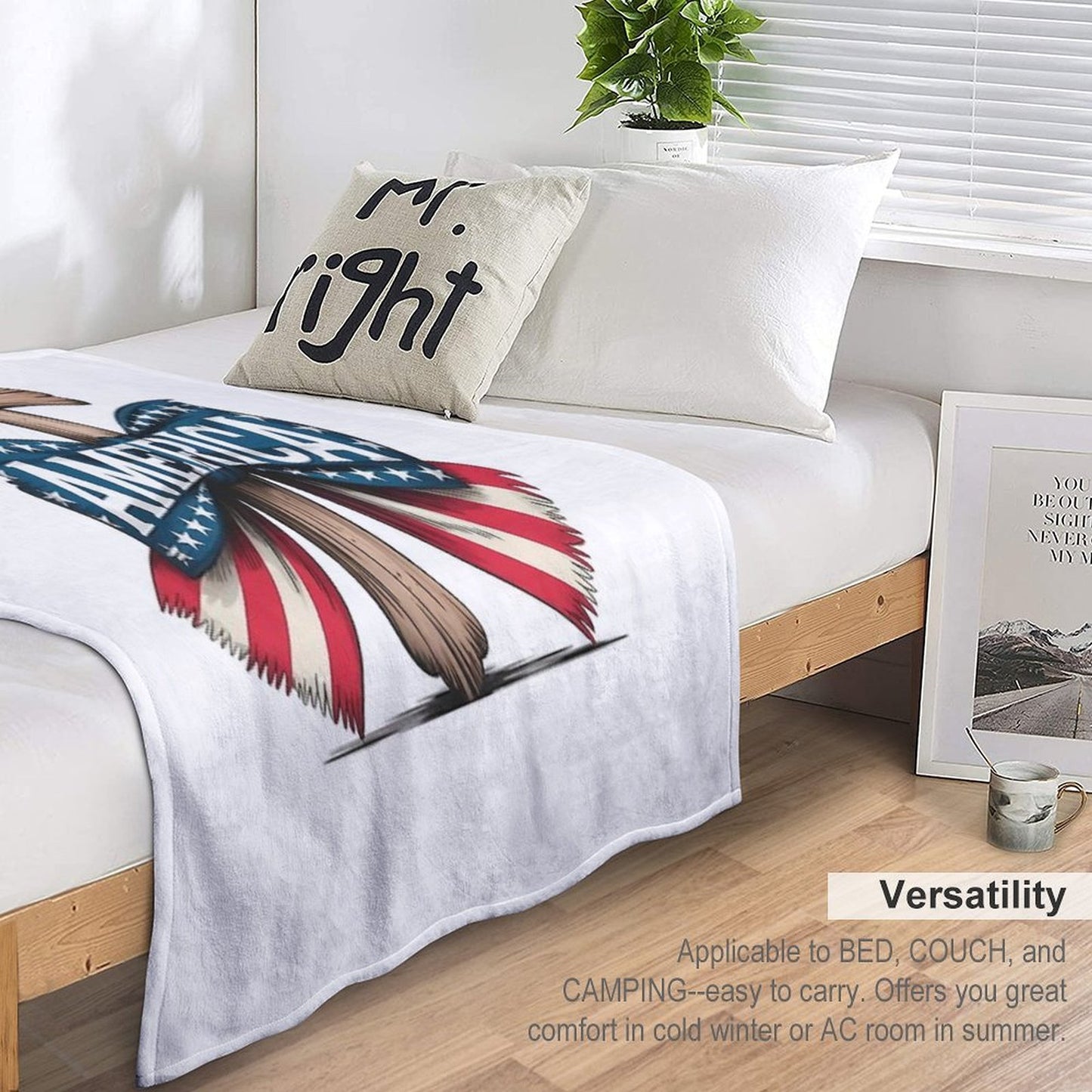 Christian Cross American Flag Bow Patriotic Shirt Eco-conscious Throw Blanket