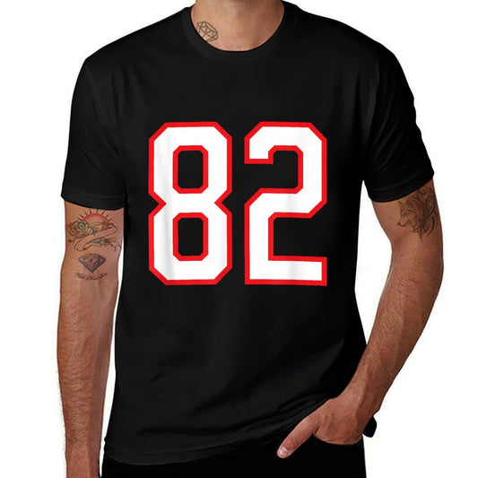 Number #82 White Red Sports Team Number  Graphic-printed T-Shirt