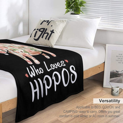 Just A Girl Who Loves Hippos Flower Hippopotamus Sustainable Throw Blanket