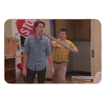 Gibby Hitting Spencer with A Stop Sign  Anti-Trip Bath Mat