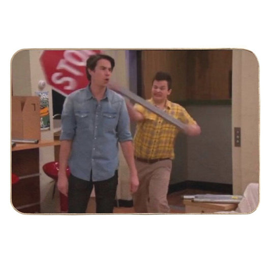 Gibby Hitting Spencer with A Stop Sign  Anti-Trip Bath Mat