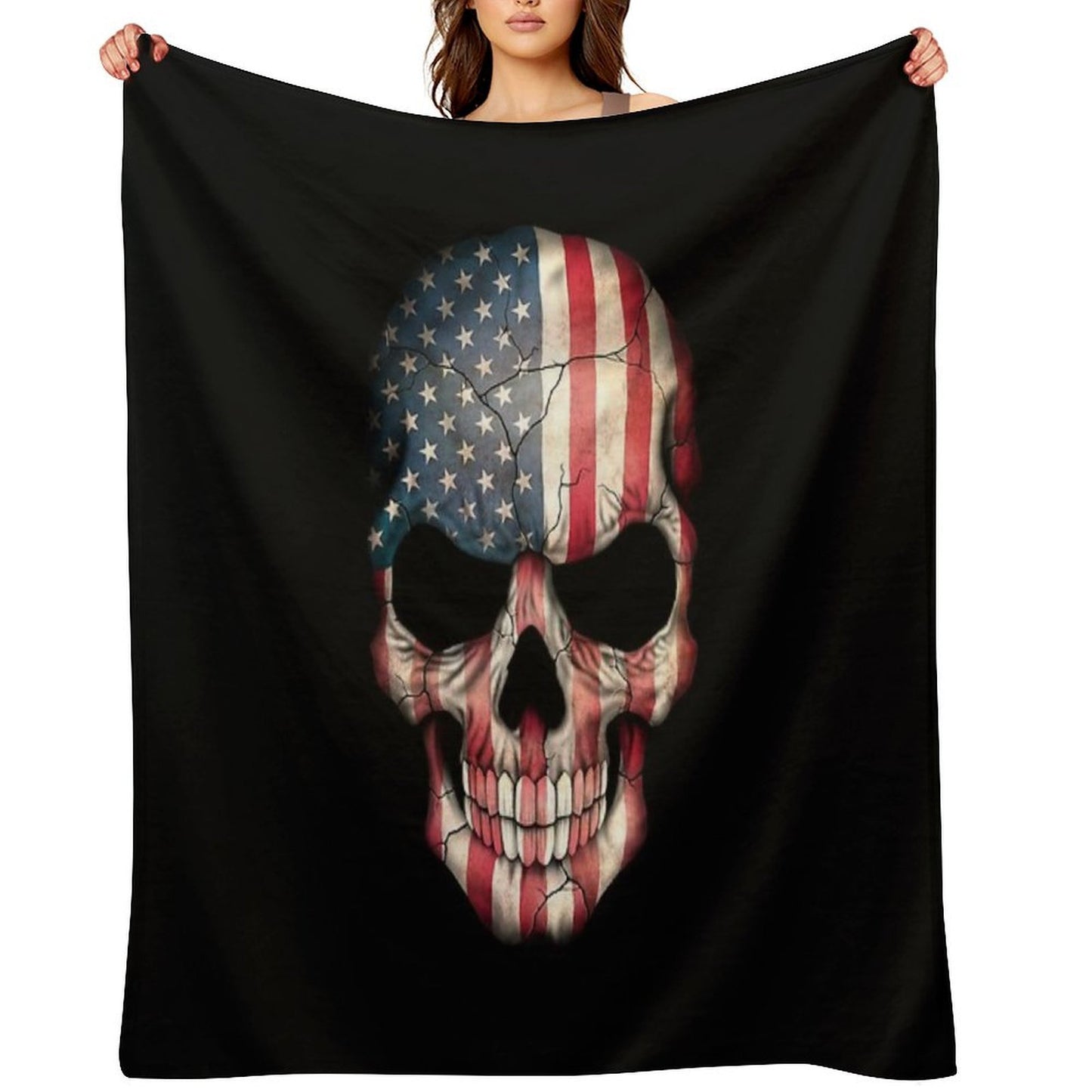 American Flag Skull Comfort Throw Blanket