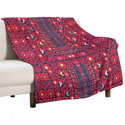 Red And Colors Palestinian Embroidery Easy Care Throw Blanket
