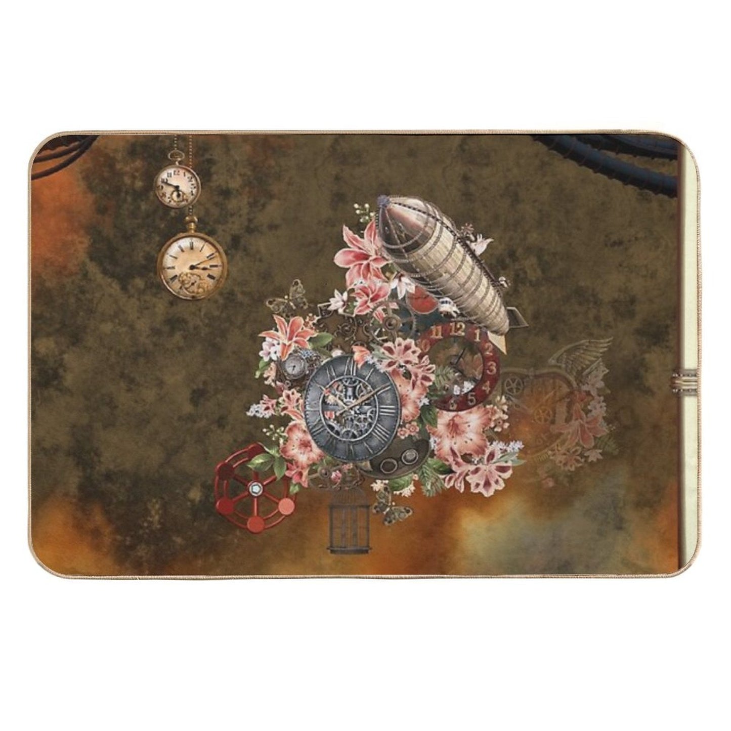 Steampunk Design with Clocks, Gears And Flowers  Odorless Bath Mat