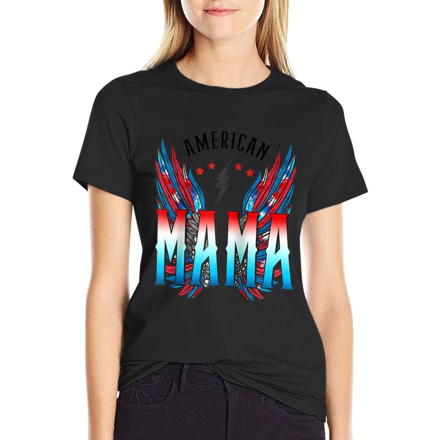 American Mama Retro Wings 4th Of Julys For Women Raglan Baseball  Slim-fit Cut T-Shirt