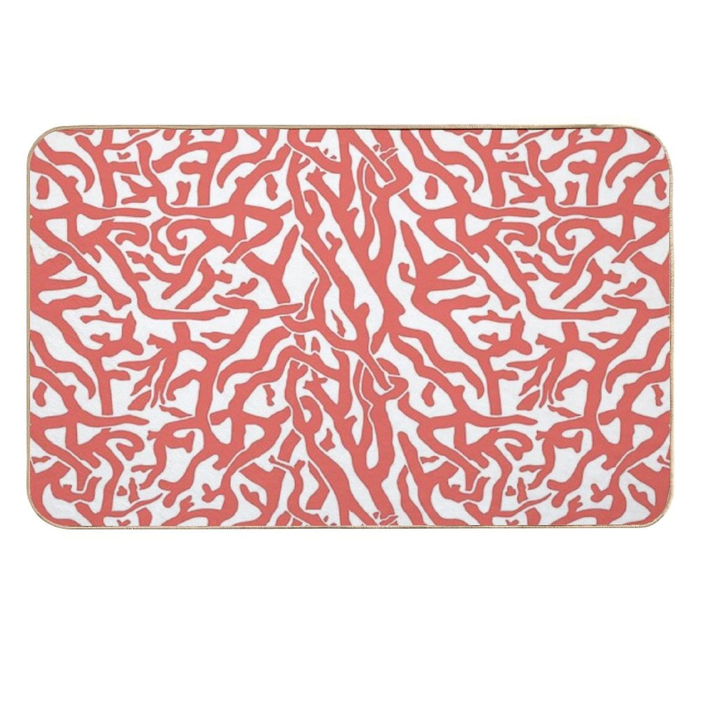 Coral Reef Pattern  Reddish Coral White Coastal Beach House  Slip-Resistant Bath Mat