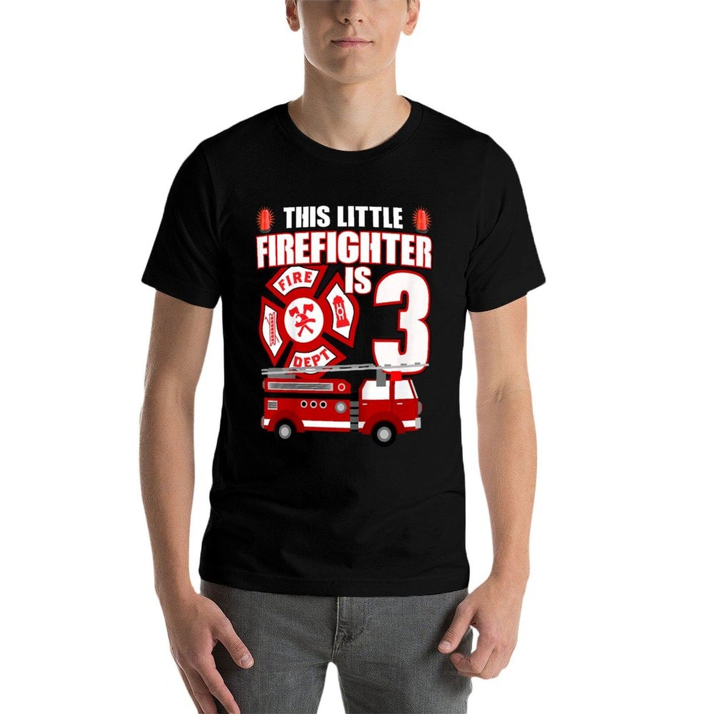 3 Year Old Firefighter Birthday Party Fire Truck 3rd Gift  Stretchy T-Shirt
