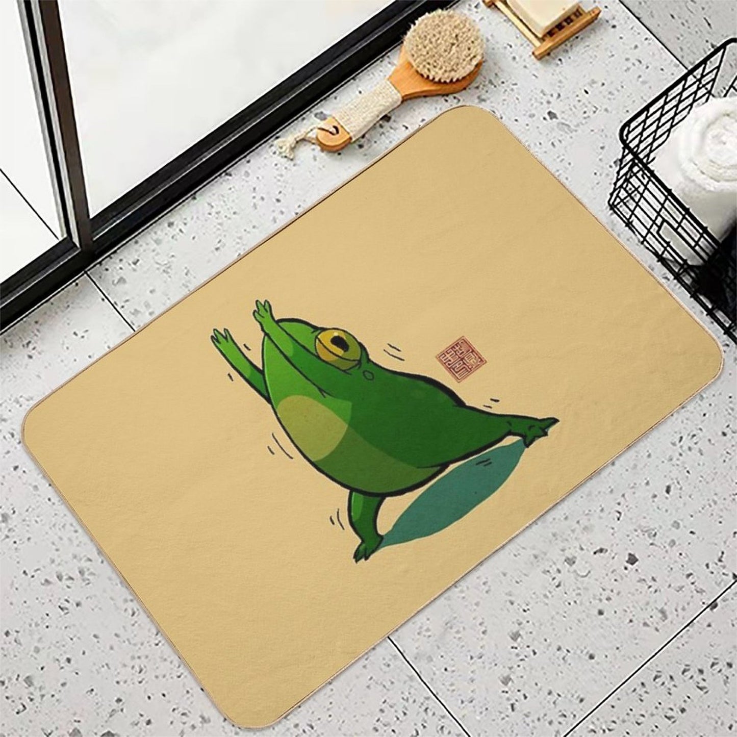 Yoga Frog Warrior Pose  Stain-Proof Bath Mat