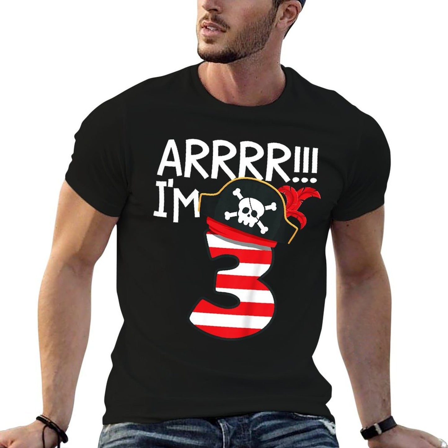 Kids Arrr I'm 3, Cool Pirate Theme 3rd Birthday Party Boys Girls  Tagless Design T-Shirt