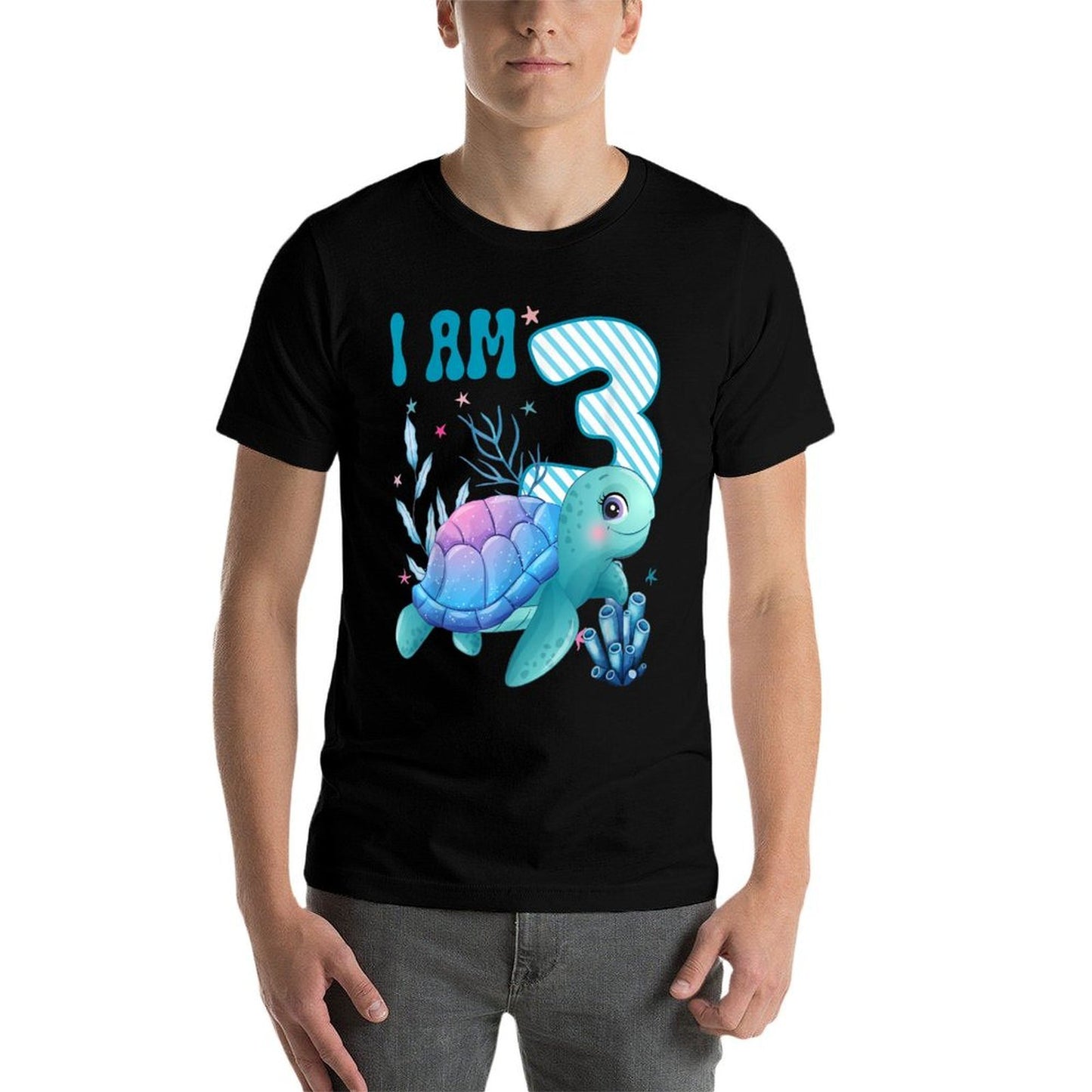 Kids I Am 3 Years Old 3rd Birthday Sea Turtles Boys Girls  Summer-ready Fabric T-Shirt