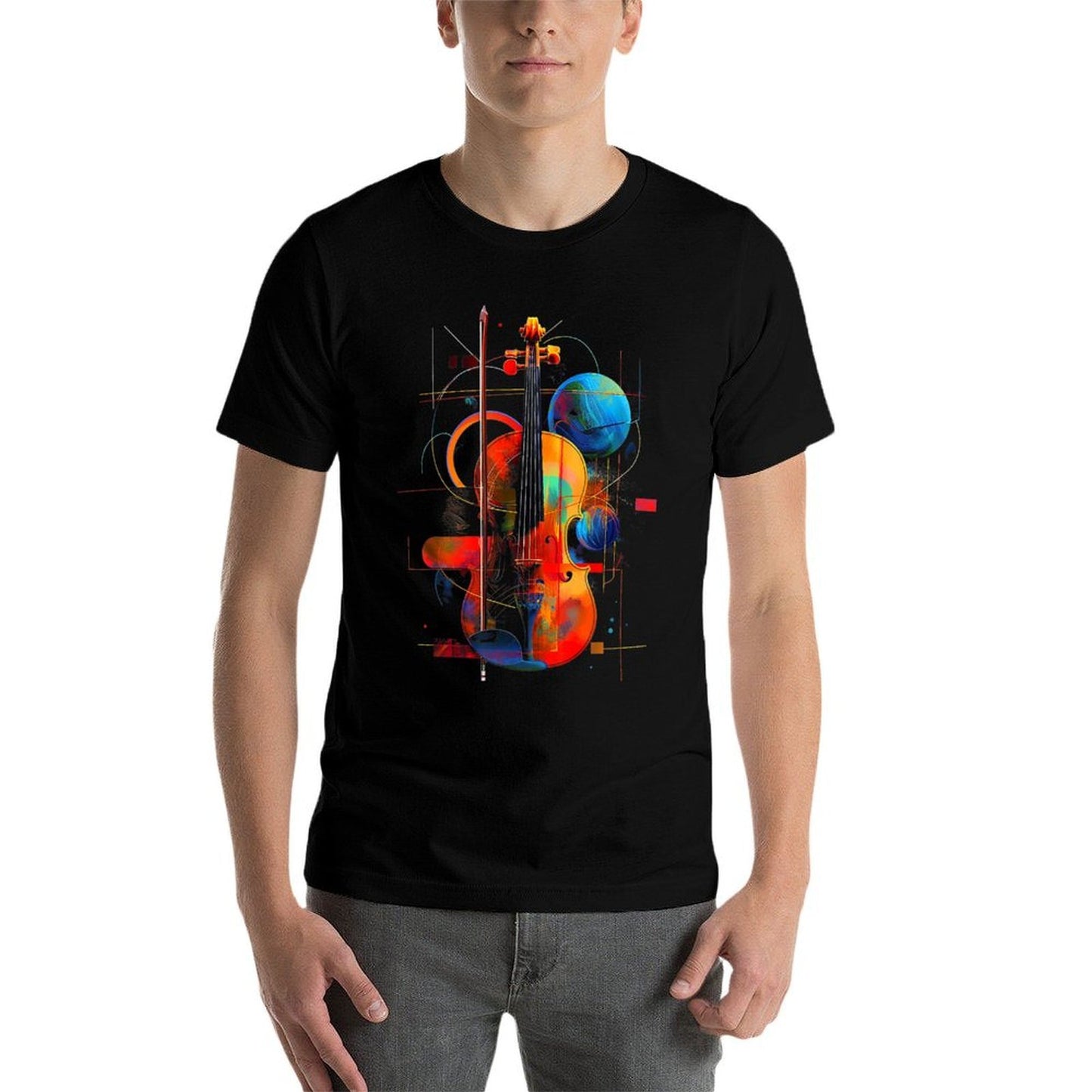 Violin Art Music Geometric Colorful Planets Motif Violin  Breathable T-Shirt