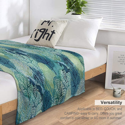 Hidden Unicorn Woods in Shades of Green Watercolor Eco-conscious Throw Blanket