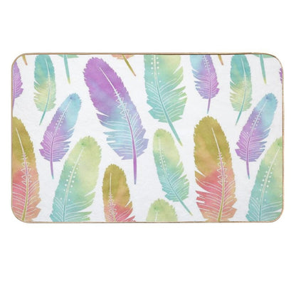 Boho Feather Pattern Watercolor Rainbow  Non-Slip Bath Mat