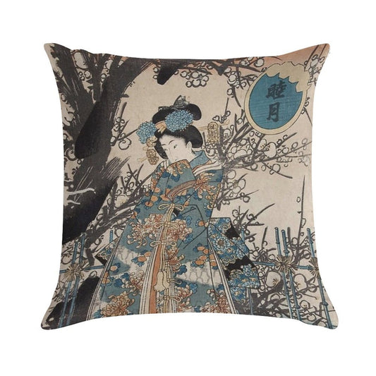 Classic Vintage Ukiyo-e Japanese Art Geisha Portrait Soft Anti-Pilling Throw Pillow