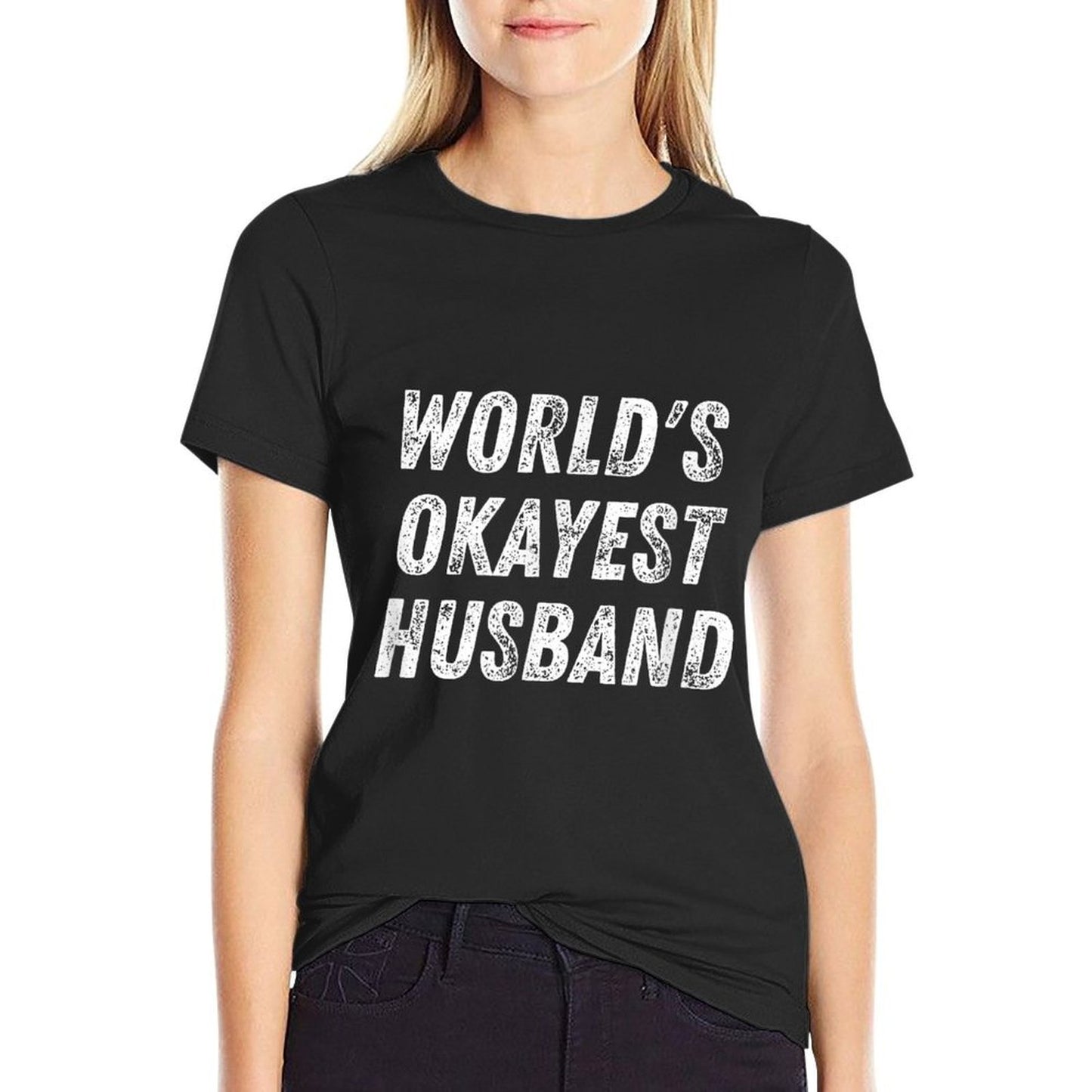 Worlds Okayest Husband Funny Dad Birthday Hubby Fathers Day  Cotton T-Shirt