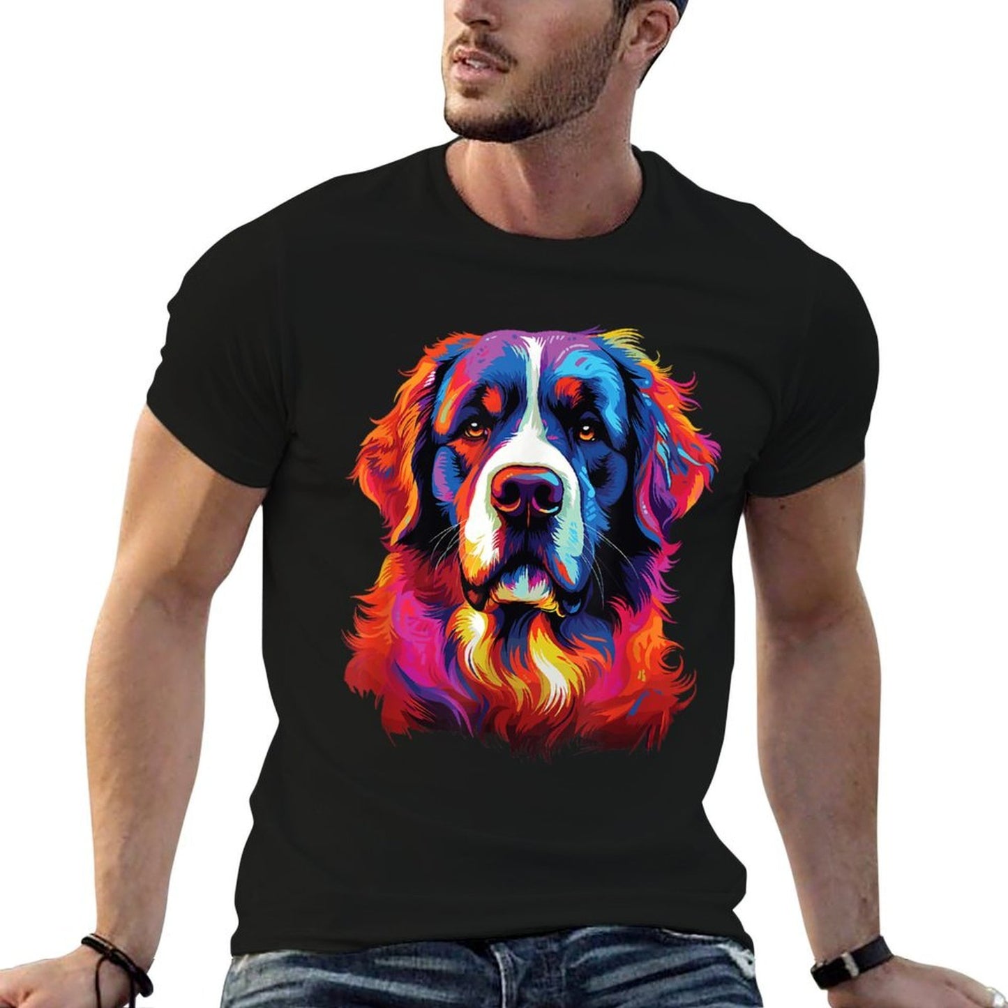 Watercolor Colorful St. Bernard Dog  Trendy Pattern T-Shirt