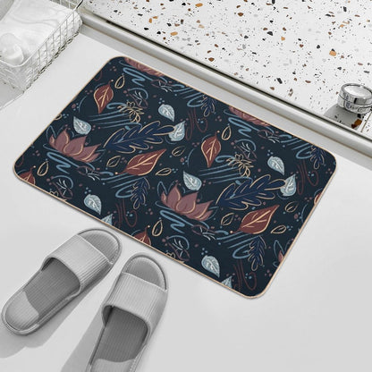 Leaves And Lotus Flower in Blue Blush And Brown (navy)  Absorbent Bath Mat