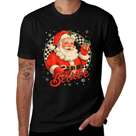 Vintage Santa Claus Believe Christmas Men Women Boys Girls  Easy-care T-Shirt