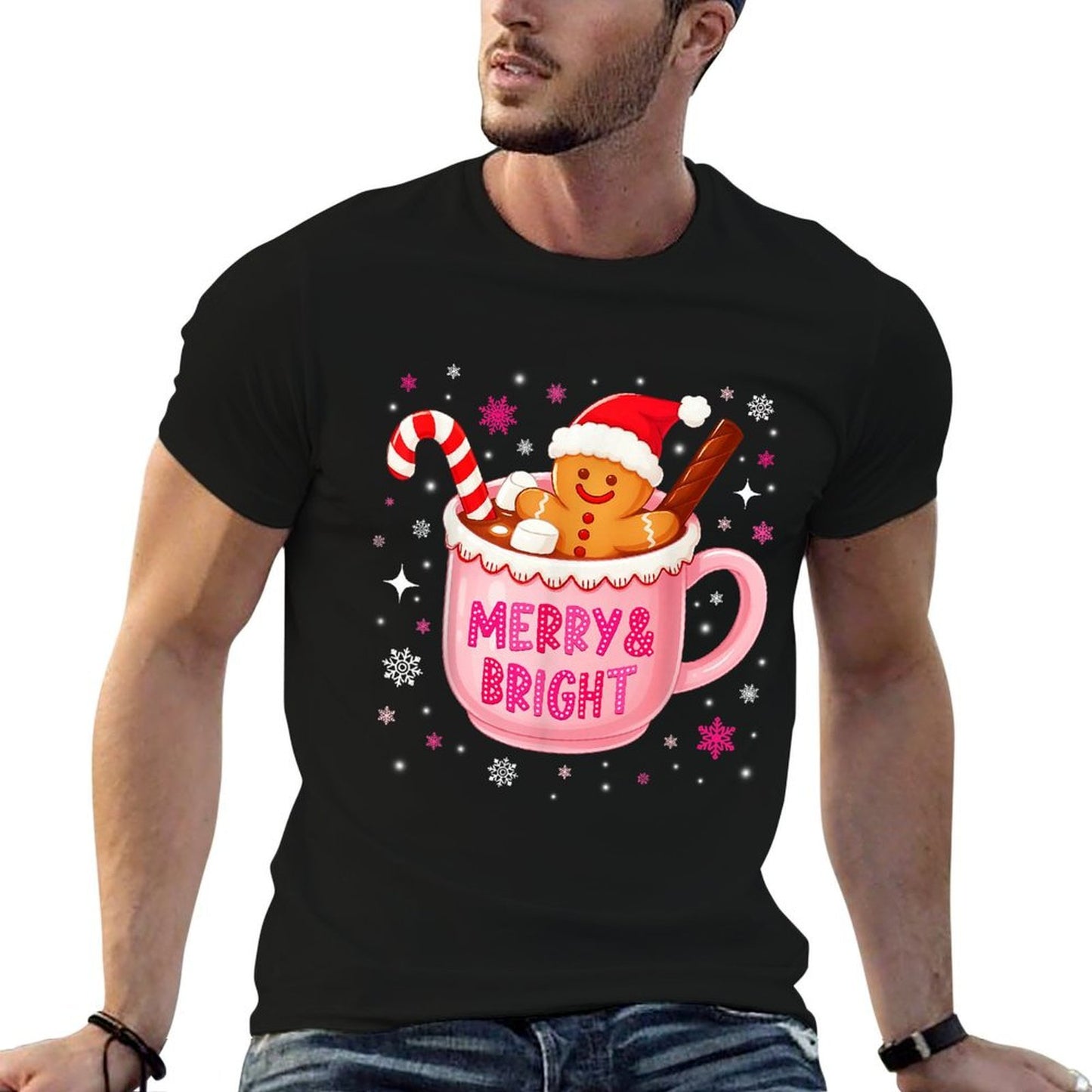 Merry And Bright Hot Cacao Gingerbread Christmas Xmas Women  Summer-ready Fabric T-Shirt