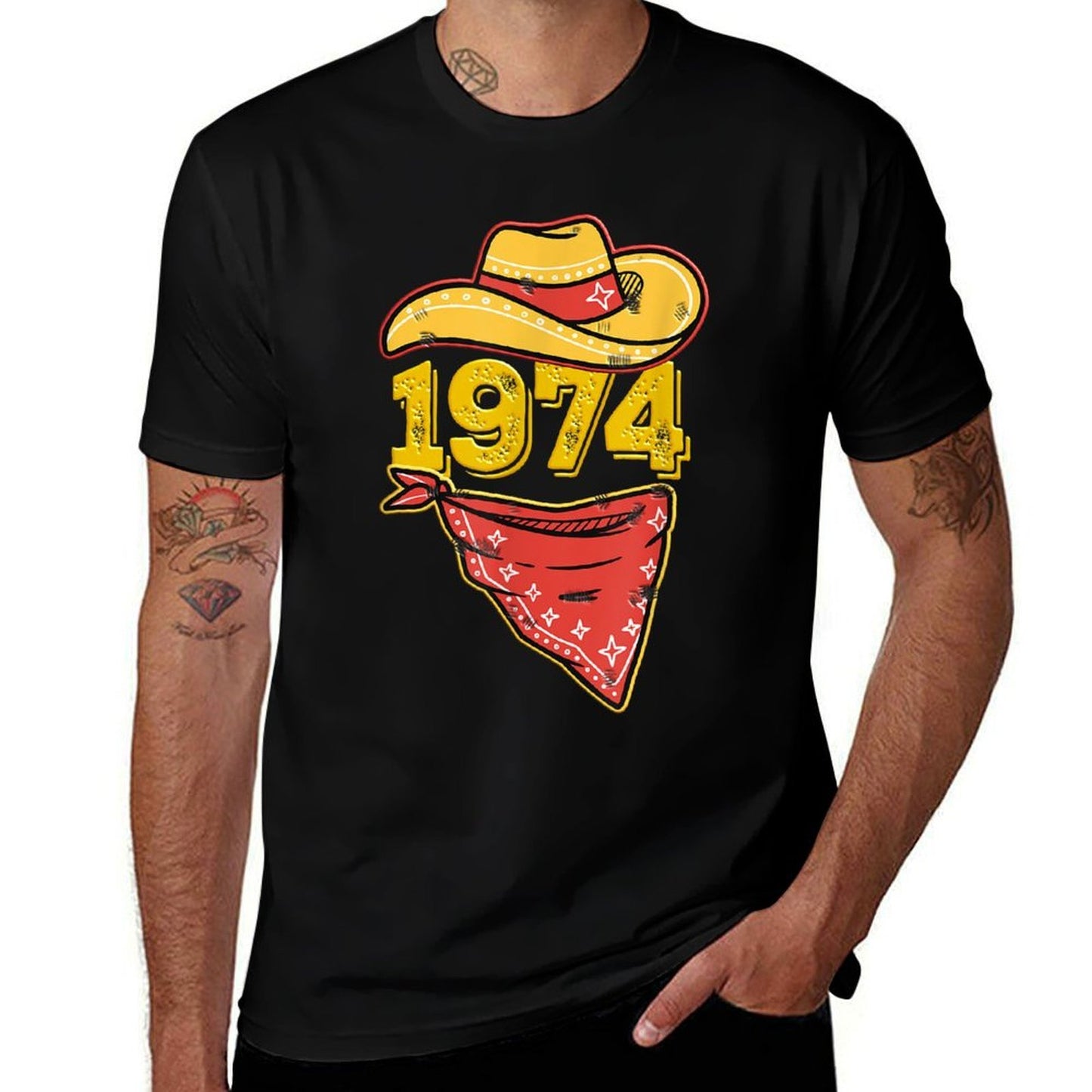 Funny 1974 Western Country Cowboy Hat Bandana 50th Birthday  High-quality Stitching T-Shirt
