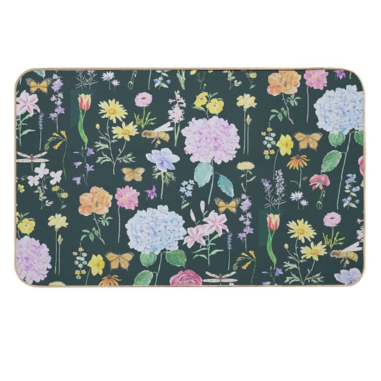 Summer Garden Flowers  Oil Painting Effect Green Background  Versatile Bath Mat