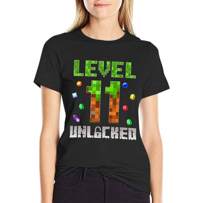 Birthday Boy Level 11 Unlocked 11th Birthday Game Pixel  Wrinkle-resistant T-Shirt