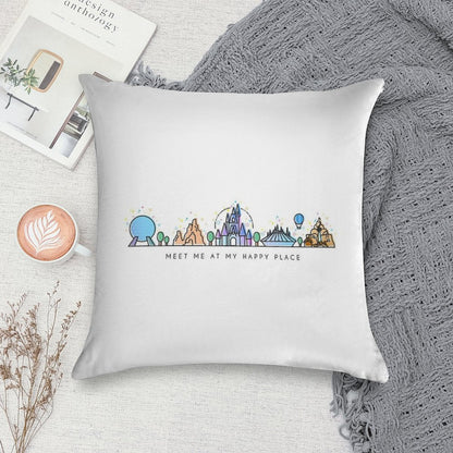 Meet Me at My Happy Place Vector Orlando Theme Park Illustration Design Soft Home Decor Throw Pillow
