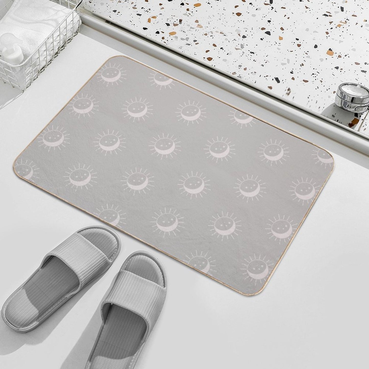 Pretty Sun And Moon Pattern Soft Aesthetic In Muted Colors Taupe  Repositionable Bath Mat