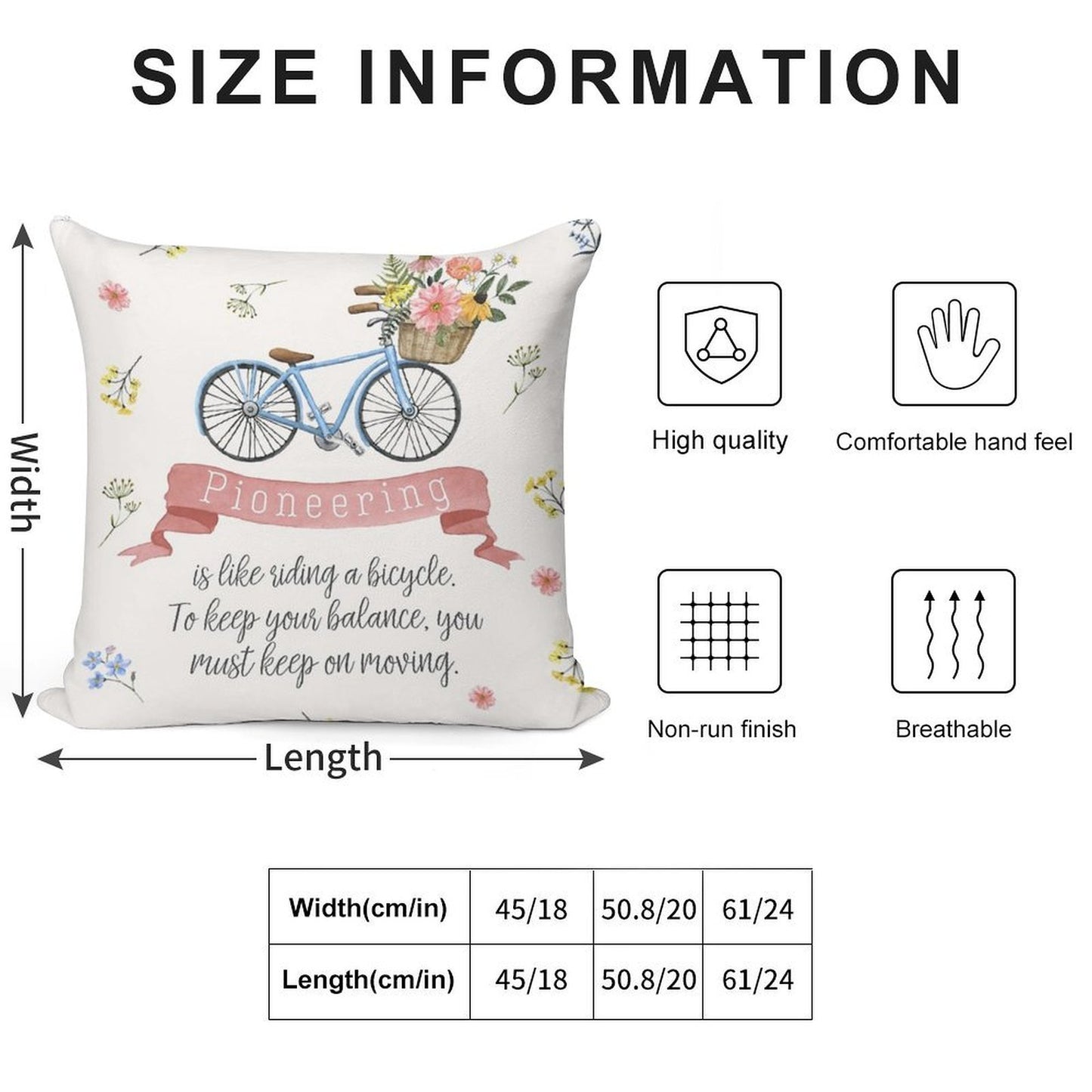 Pioneering Is Like Riding A Bicycle (Floral) Soft High-Density Material Throw Pillow