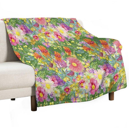 Australian Wildflowers Summer Green Machine-washable Throw Blanket