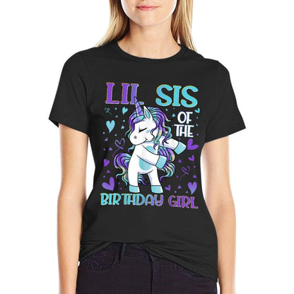 Lil Sis of The Birthday Girl Flossing Unicorn Little Sister Comfortable T-Shirt