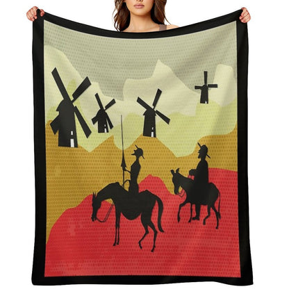 Tilting at Windmills, Don Quixote Machine-washable Throw Blanket