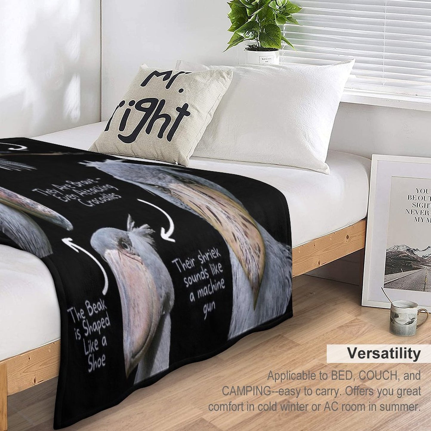 Shoebill Stork Fun Fact Versatility Throw Blanket