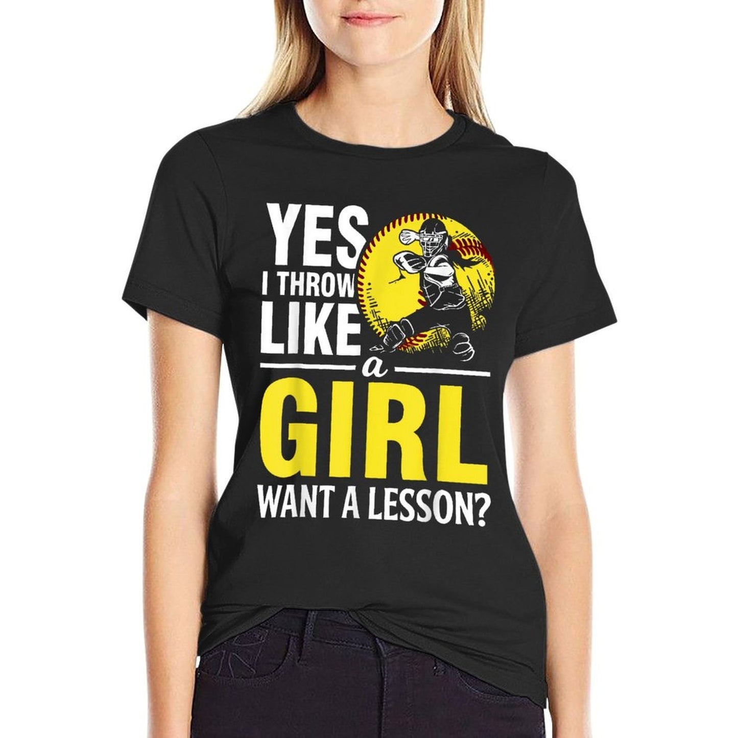 Funny Softball Catcher Yes Throw Like Girl Youth Women Gift  Oversized Silhouette T-Shirt