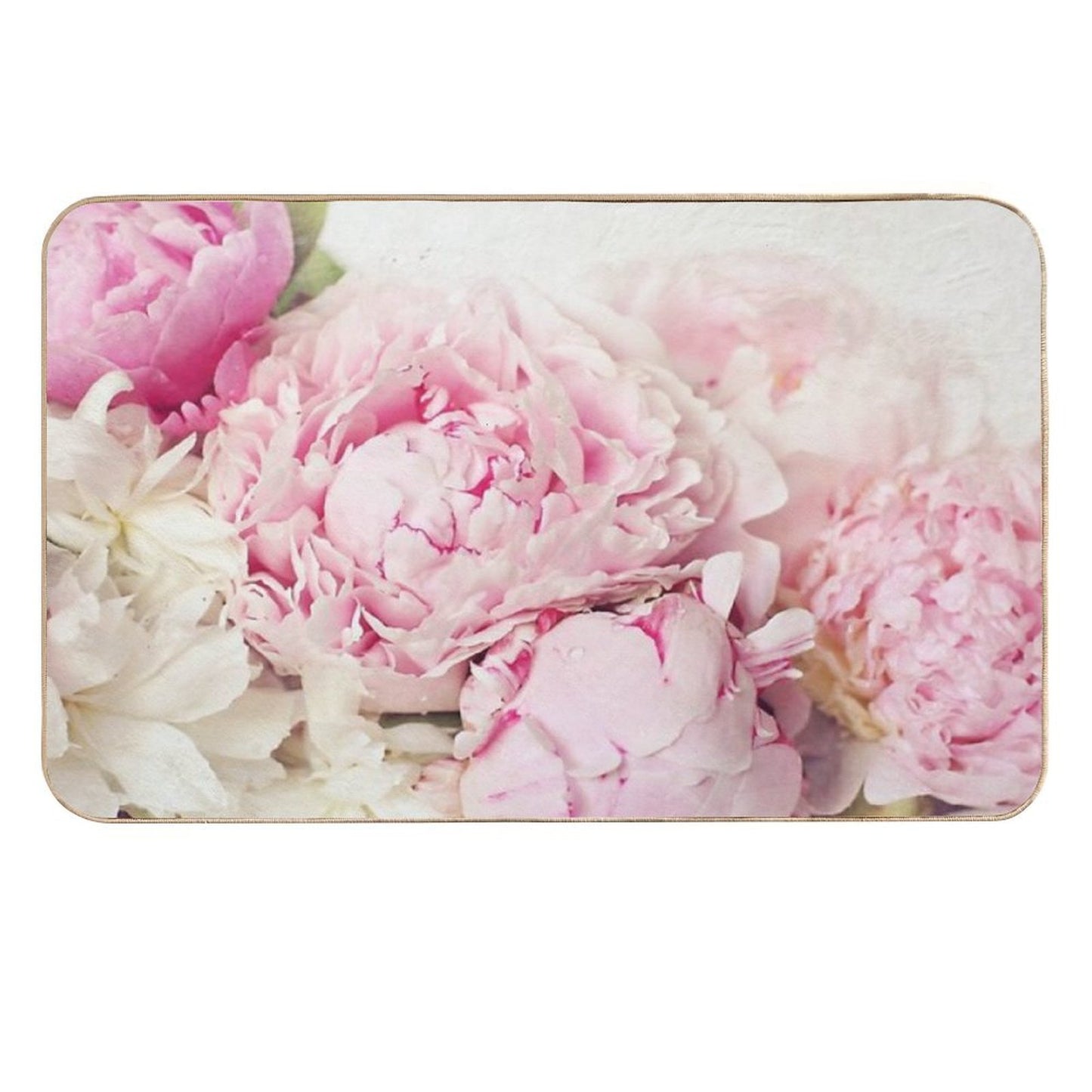 Peonies on White Durable Bath Mat