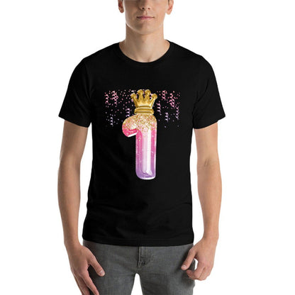 1st Birthday Gift Girls Pink Balloons Crown First One  Relaxed-fit T-Shirt