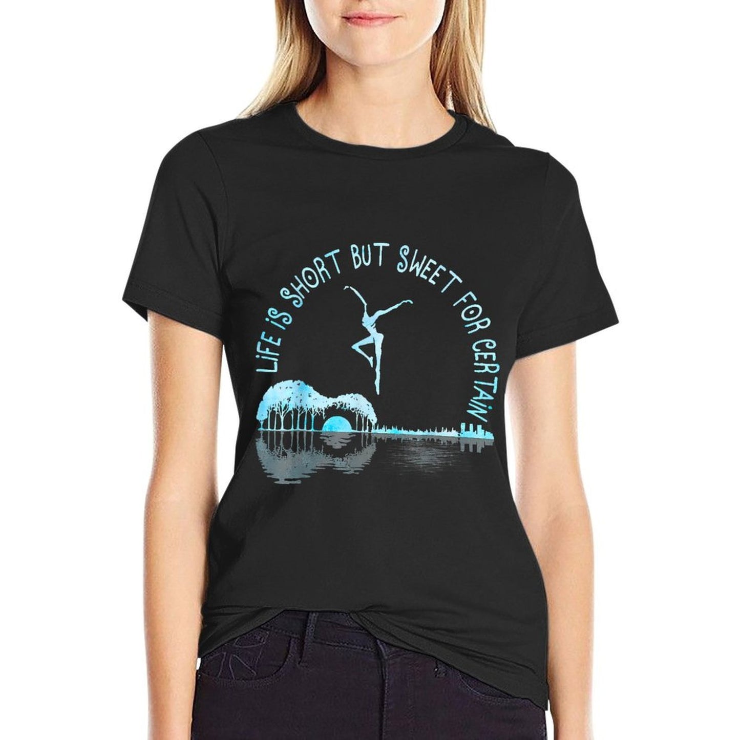 Life Is Short Guitar But Sweet For Certain  Fade-proof Color T-Shirt